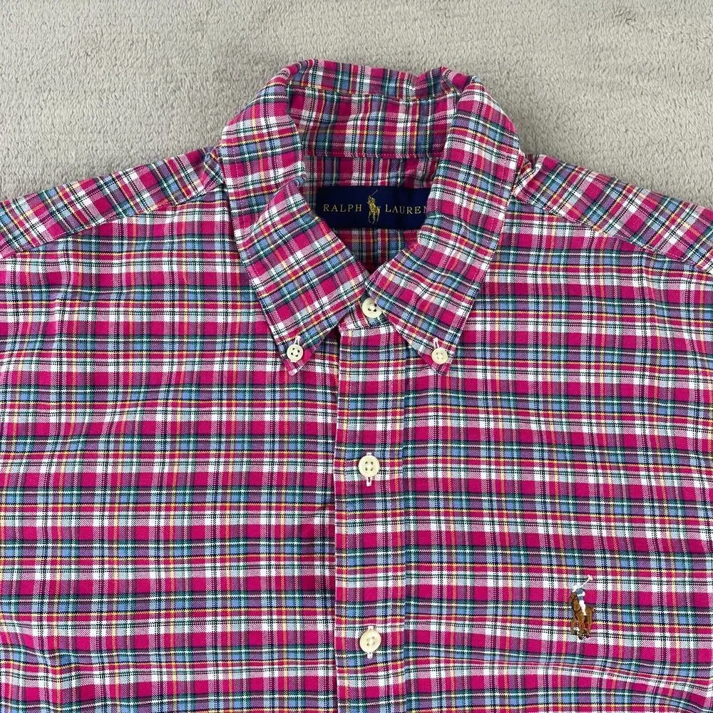Polo Ralph Lauren Shirt Men Medium Pink Plaid Oxford Nake Pony Preppy LS‎